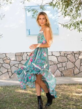 Spell Babushka Dress In Turquoise And Pink